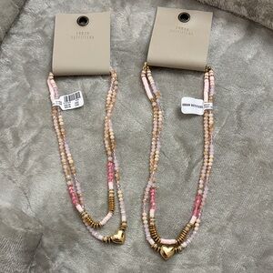 Urban Outfitters Pink and Gold Heart Necklace Set